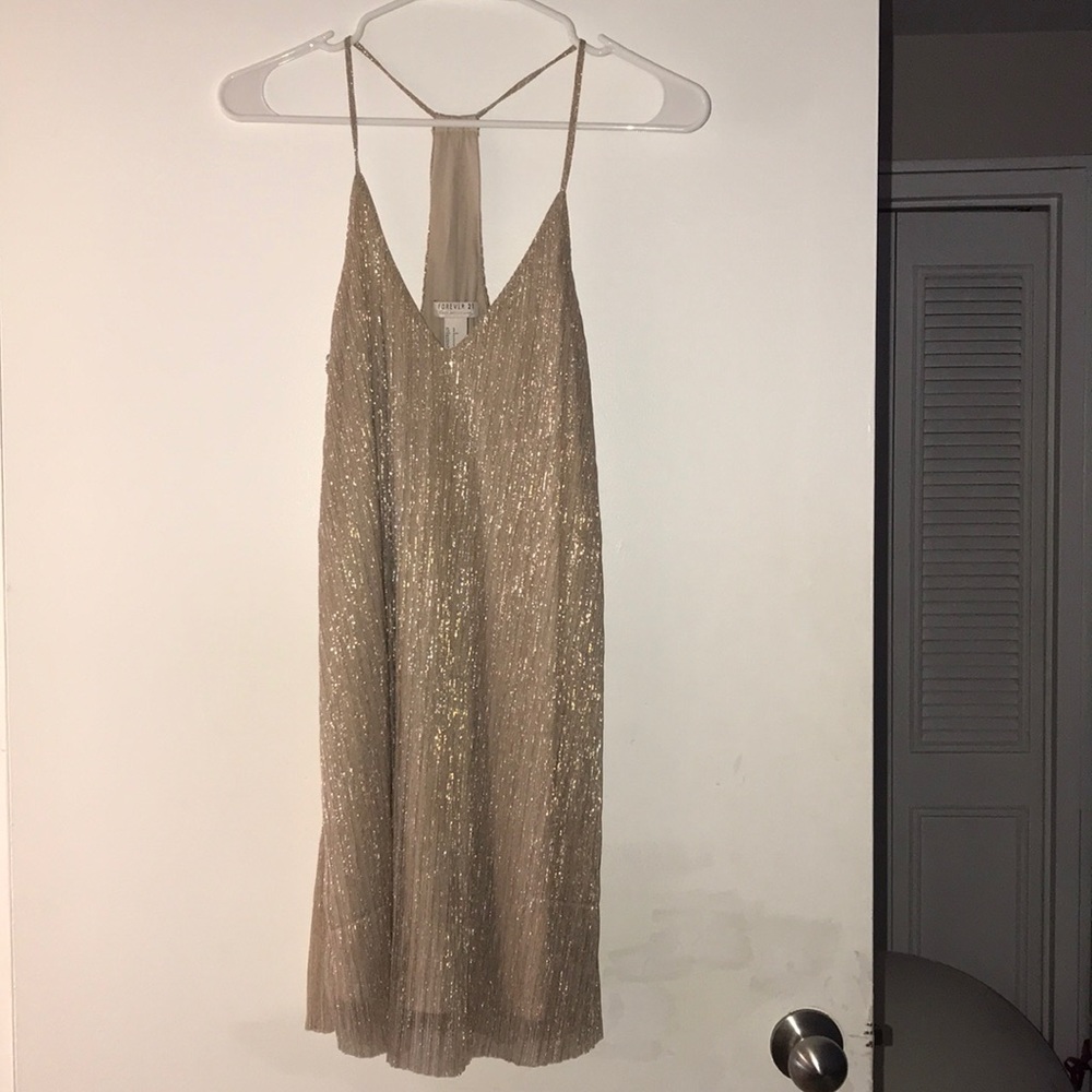SZ S gold sparkly mini dress, 24” length